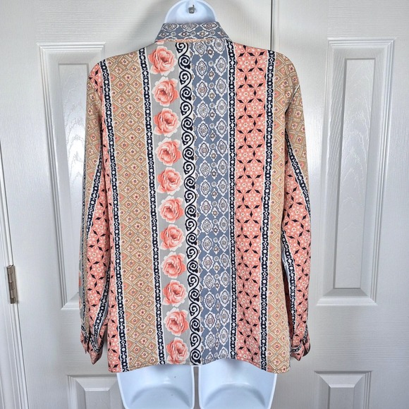Vintage‎ button down shirt floral pink black Notations womens 8 - Picture 8 of 10